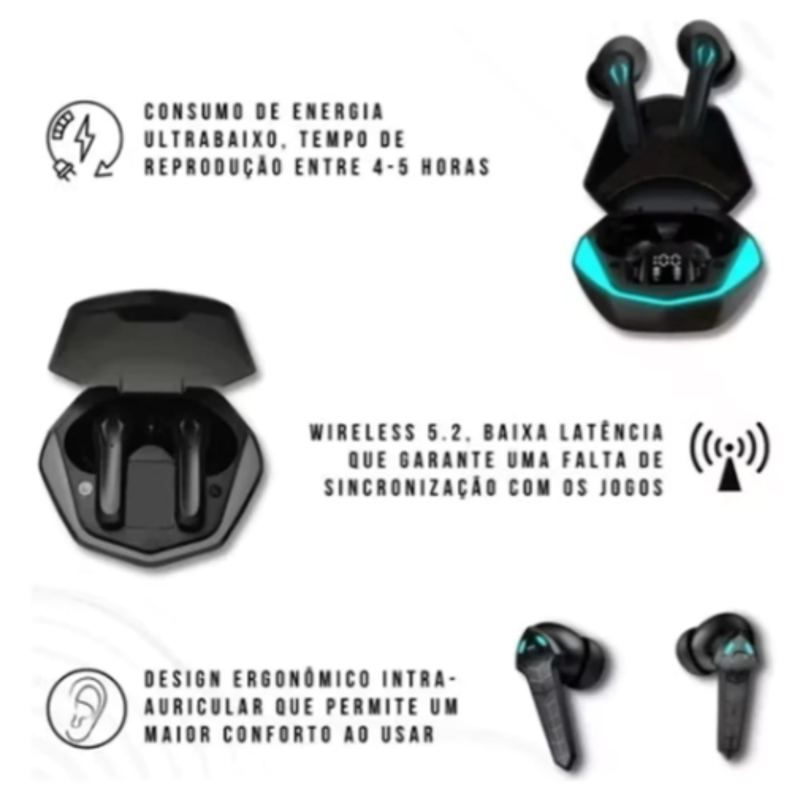 Fone Bluetooth Gamer TWS Earbuds K91 Sem Fio Touch